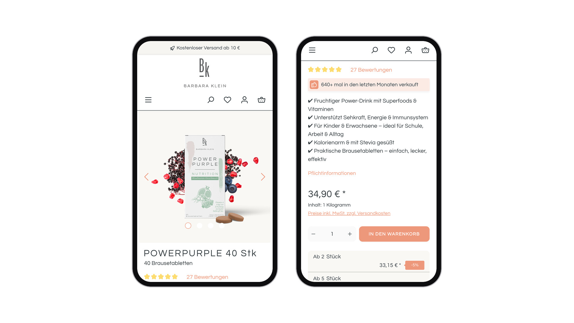 Produktseite und Kauf mobil