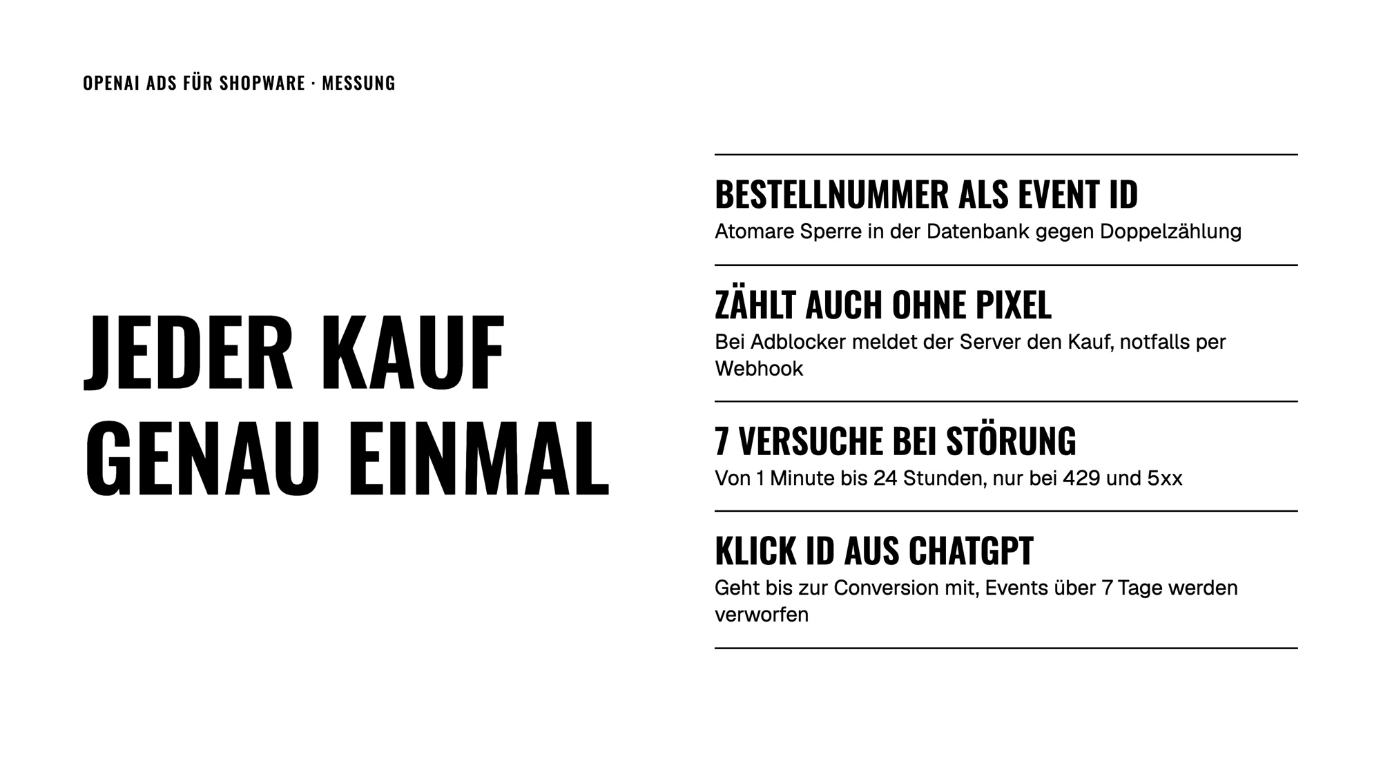 Kachel zum Shopware Plugin von brandnew: jeder Kauf genau einmal, Bestellnummer als Event ID und Zählung auch ohne Pixel