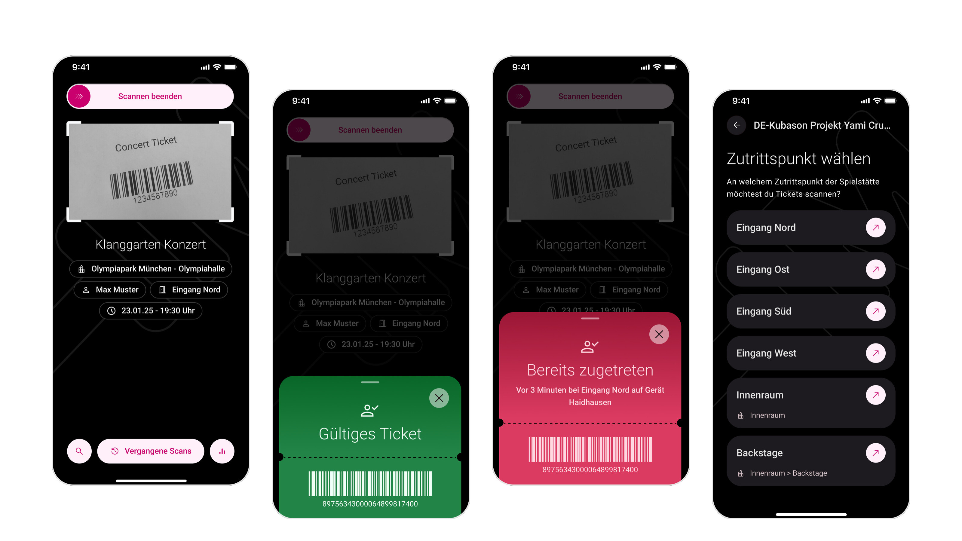 Scannen, gültiges Ticket, Doppeleintritt, Zutrittspunkt