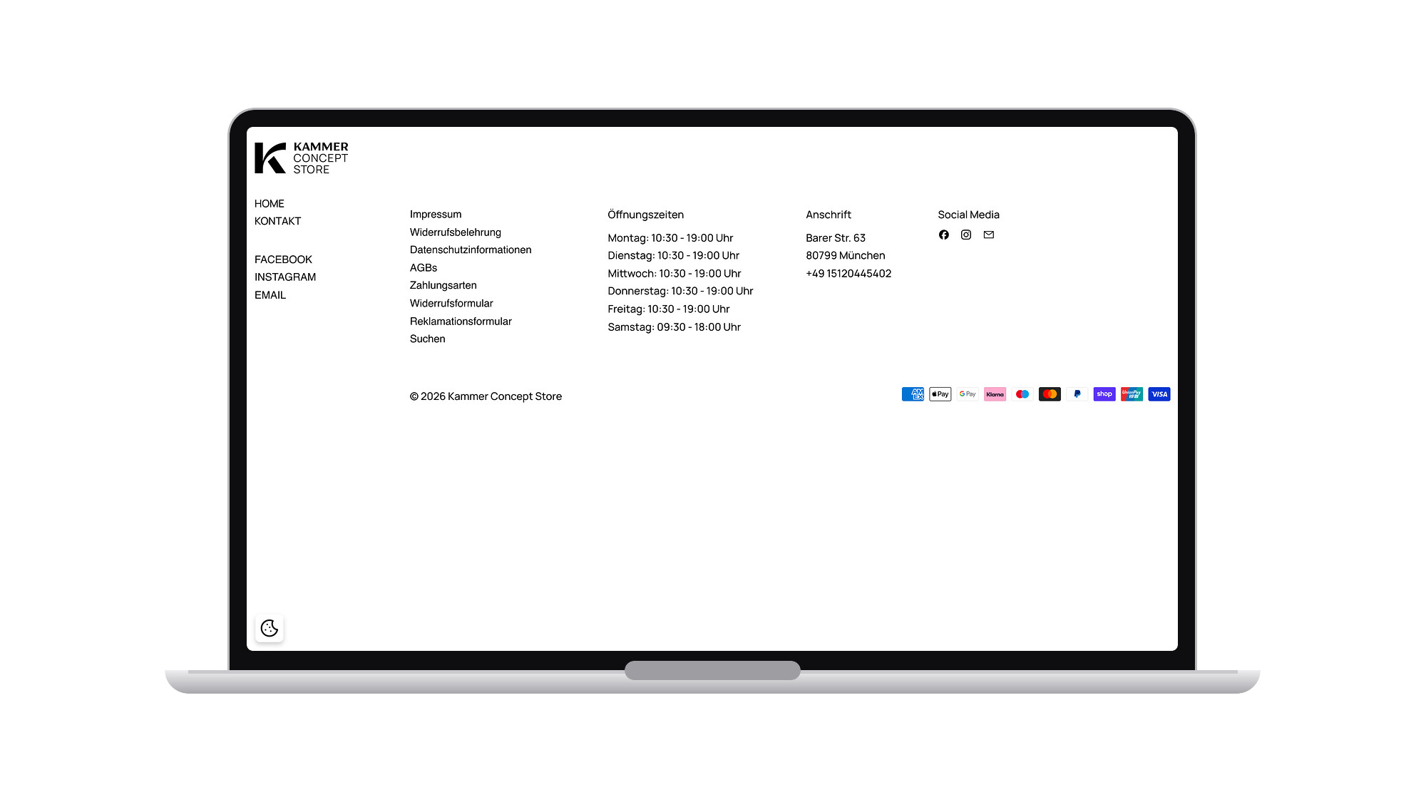 Footer mit Zahlarten und Rechtstexten