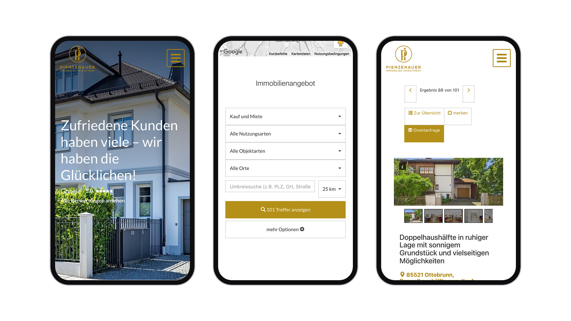 Startseite, Immobiliensuche und Objekt mobil