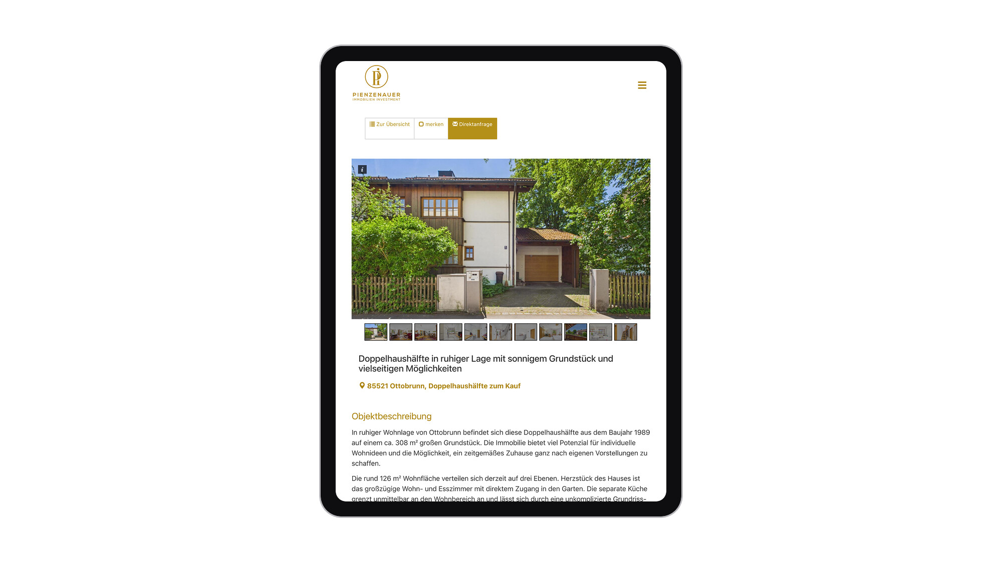 Objektseite auf dem Tablet