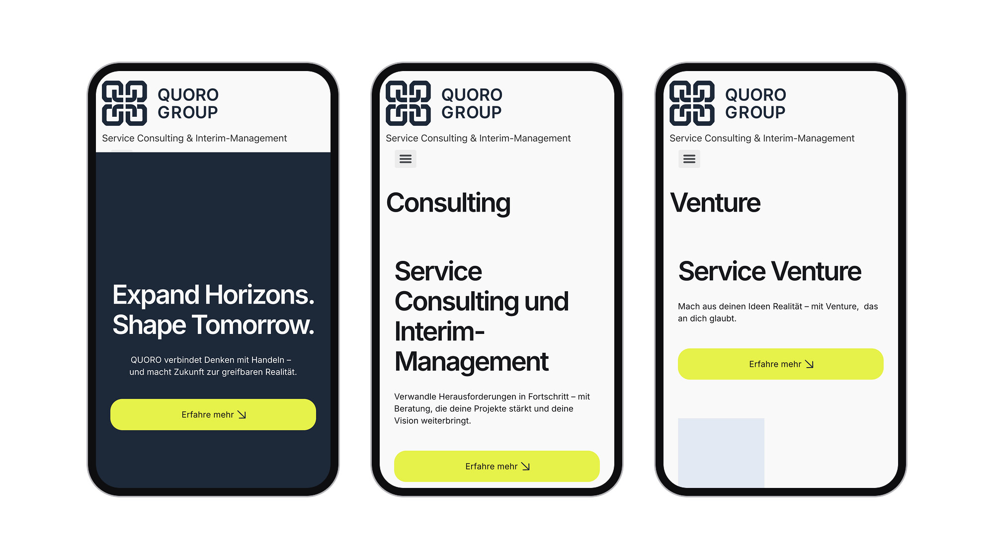 Startseite, Consulting und Venture mobil