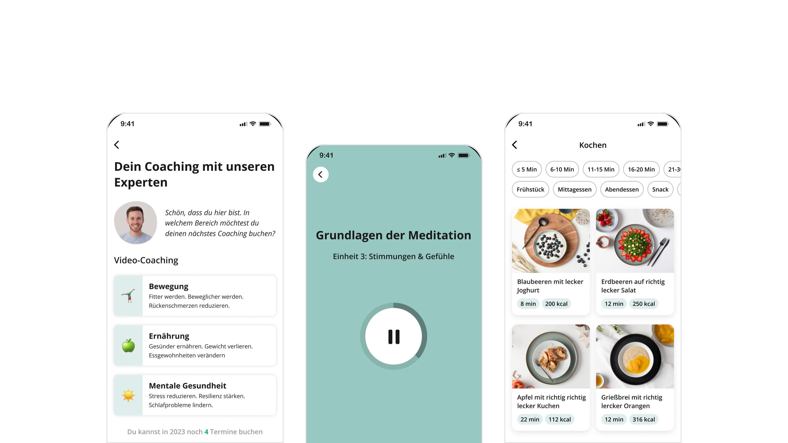 1:1 Coaching, Meditation, Rezepte