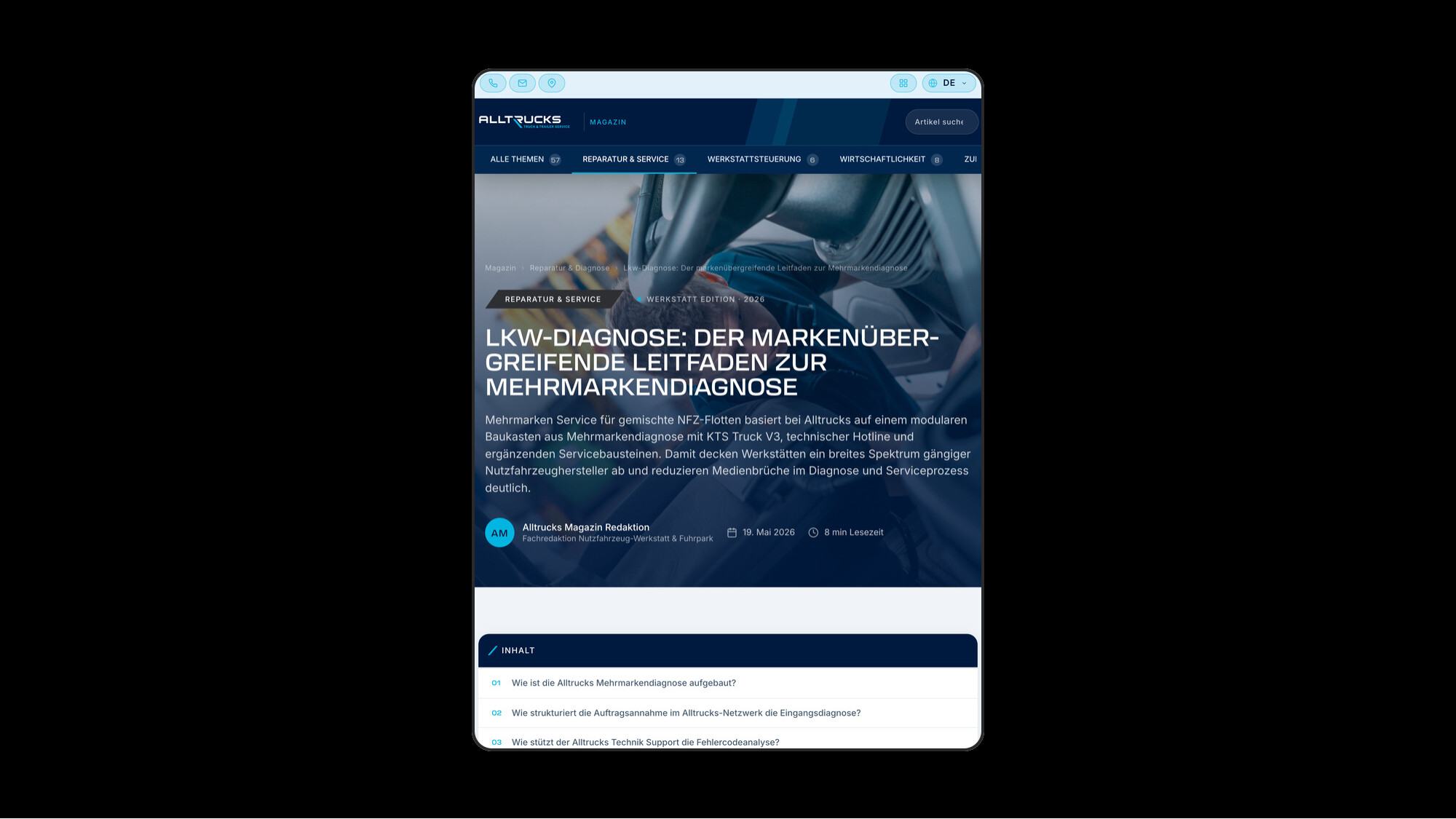 Alltrucks Website auf dem Smartphone