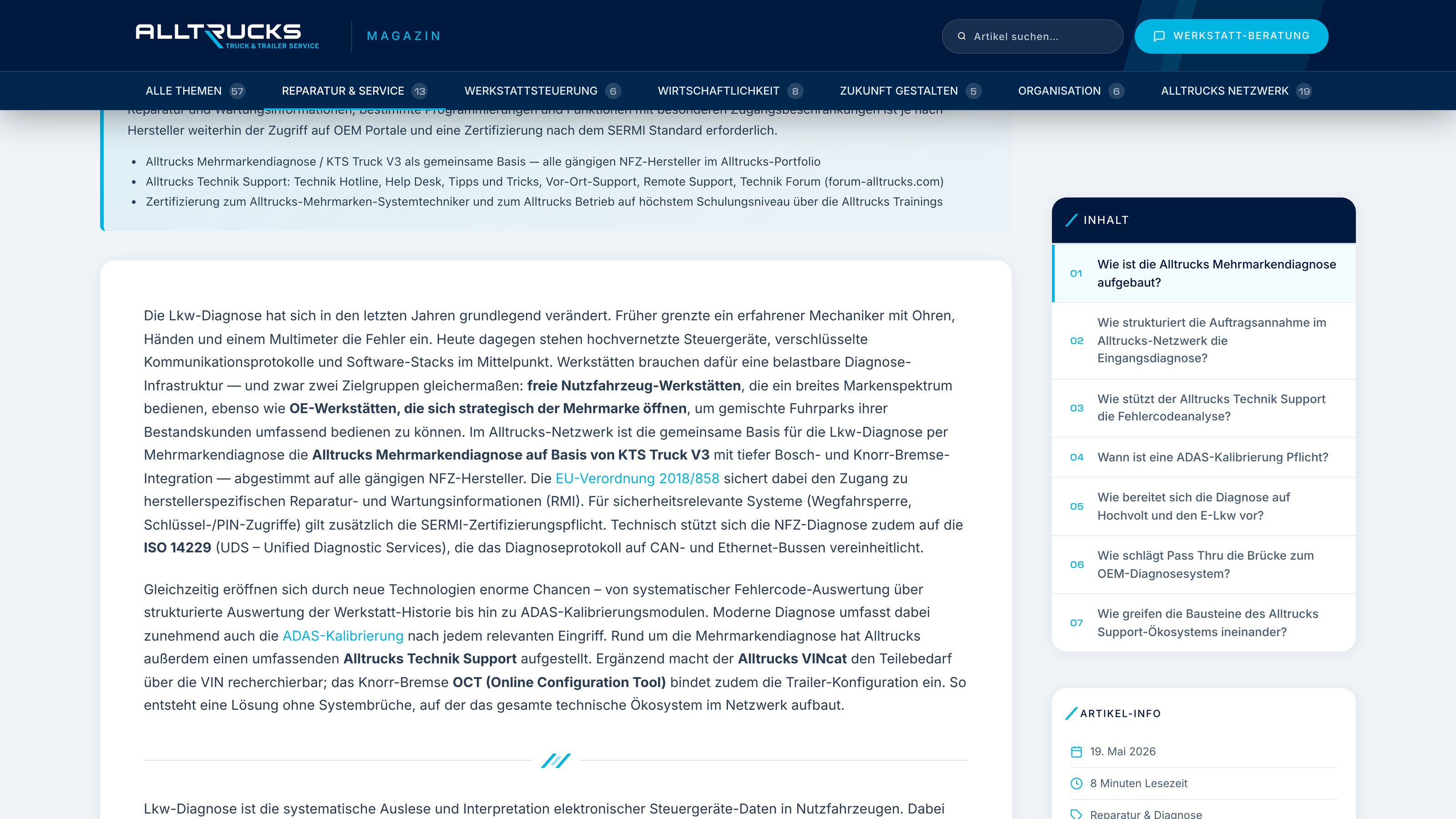 Beitrag auf der Alltrucks Website