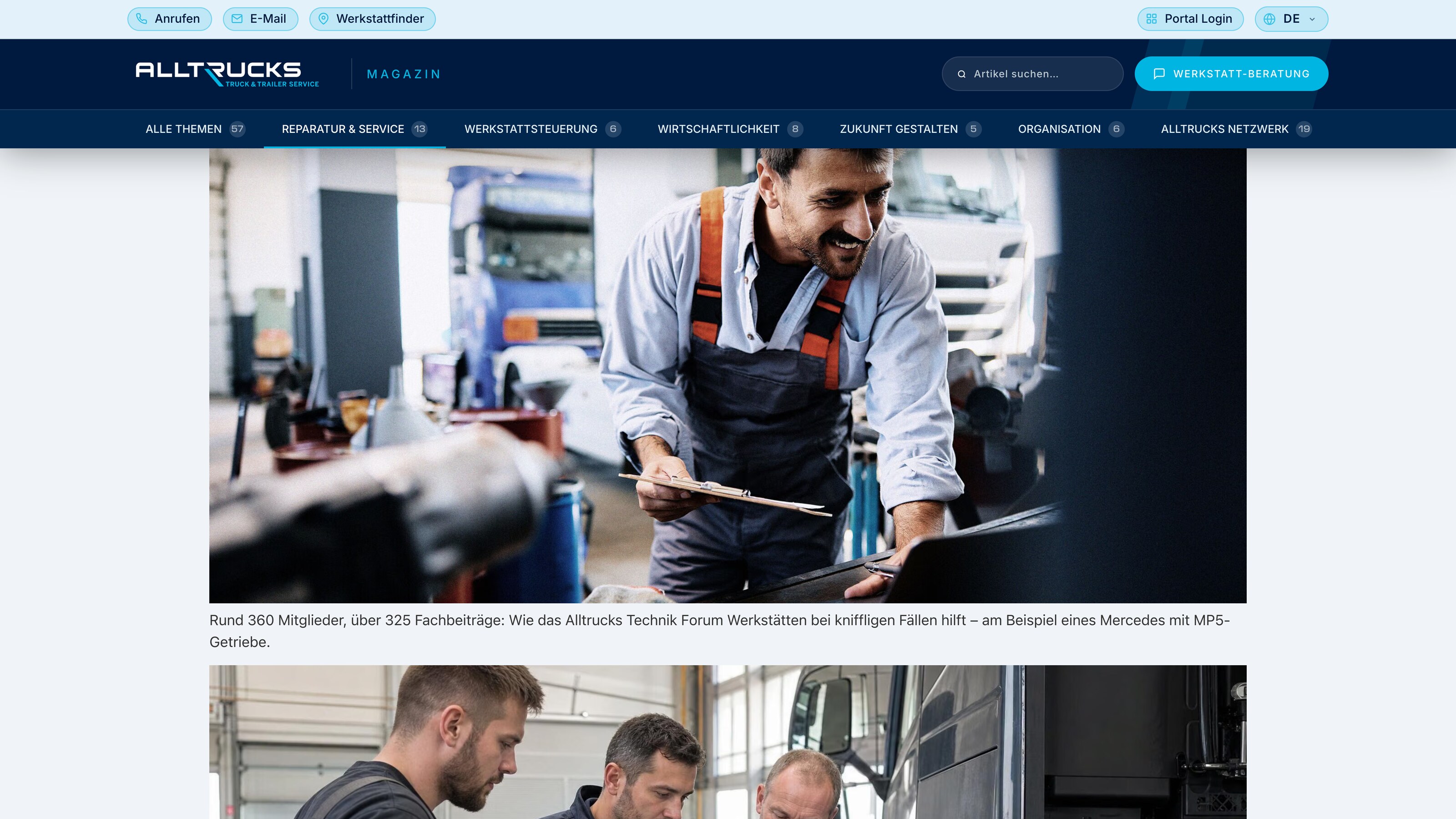 Alltrucks Magazin mit Link zum Werkstattfinder