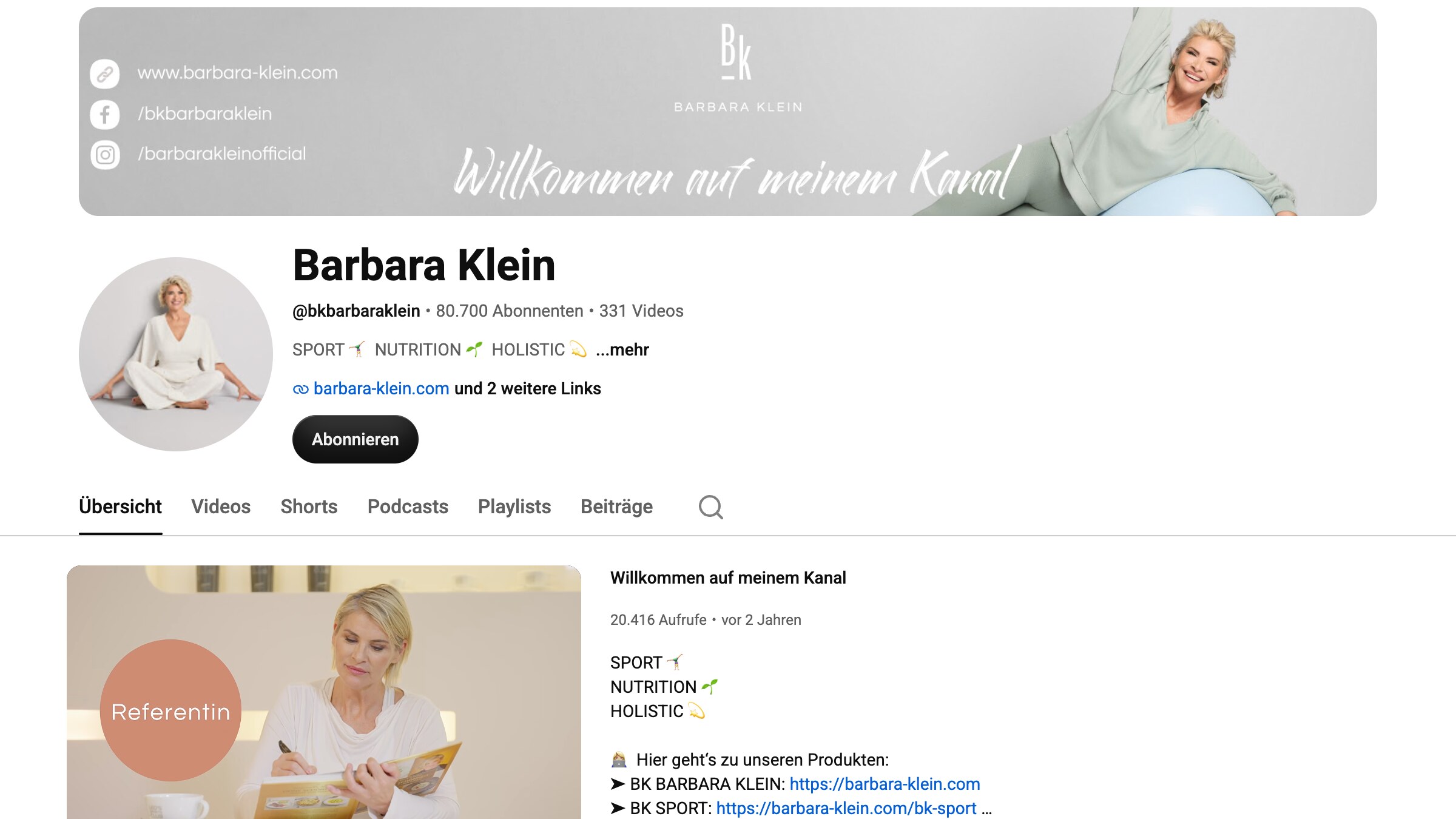 YouTube Kanal von BK Barbara Klein