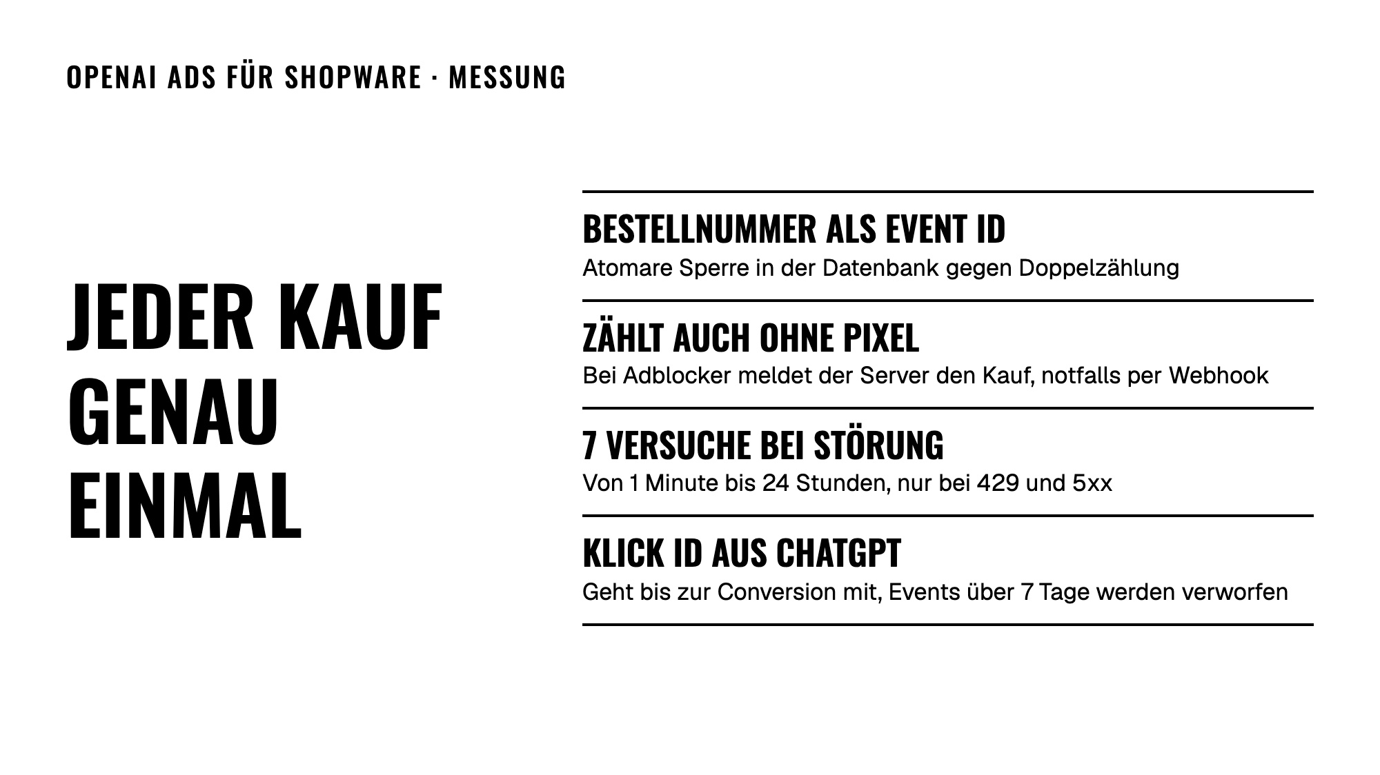 Jeder Kauf genau einmal: Bestellnummer als Event ID, auch ohne Pixel gezählt